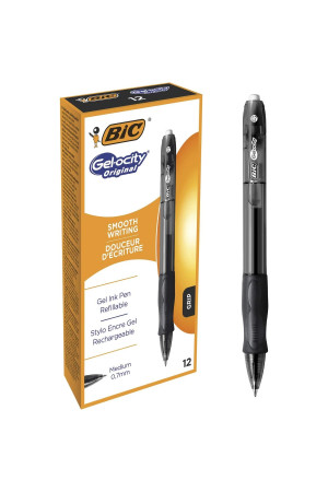 BIC Gel-ocity Orijinal Roller Kalemler, Siyah Jel Kalemler, Çizgi Genişliği Orta, Doldurulabilir, 12'li Paket BIC Gel-ocity Orijinal Roller Kalemler, Siyah Jel Kalemler, Çizgi Genişliği Orta, Doldurulabilir, 12'li Paket