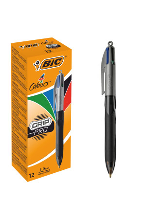 BIC 4 Colours Grip Pro Tükenmez Kalem 12'Li Kutu, Kauçuk Tutacak, 1.0mm Uç, Tek Kalemde Mavi, Kırmızı, Yeşil ve Siyah Renkler BIC 4 Colours Grip Pro Tükenmez Kalem 12'Li Kutu, Kauçuk Tutacak, 1.0mm Uç, Tek Kalemde Mavi, Kırmızı, Yeşil ve Siyah Renkler