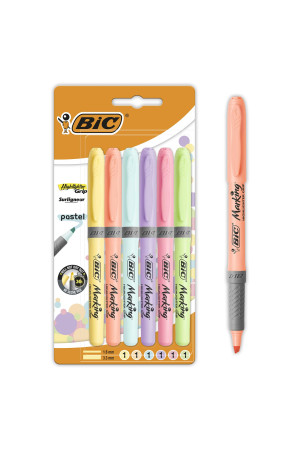 BIC Intensity Highlighter Grip Pastel Marker Fosforlu Kalem 6'lı Blister, Su Bazlı Mürekkep, 6 Pastel Renk, Kauçuk Tutaçlı BIC Intensity Highlighter Grip Pastel Marker Fosforlu Kalem 6'lı Blister, Su Bazlı Mürekkep, 6 Pastel Renk, Kauçuk Tutaçlı