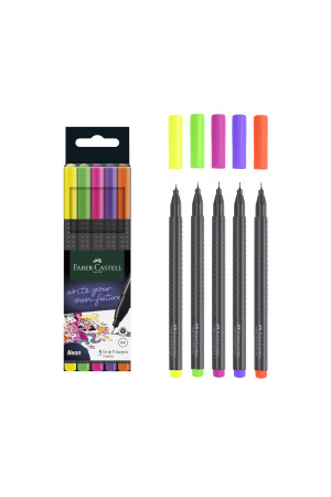 Faber-Castell Grip Finepen İnce Keçe Uçlu Kalem Seti, 5’li, Neon Renkler, 0.4 mm, Metal Destekli, Ergonomik Üçgen Gövde