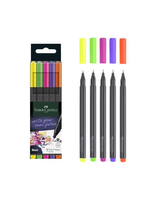 Faber-Castell Grip Finepen İnce Keçe Uçlu Kalem Seti, 5’li, Neon Renkler, 0.4 mm, Metal Destekli, Ergonomik Üçgen Gövde Faber-Castell Grip Finepen İnce Keçe Uçlu Kalem Seti, 5’li, Neon Renkler, 0.4 mm, Metal Destekli, Ergonomik Üçgen Gövde