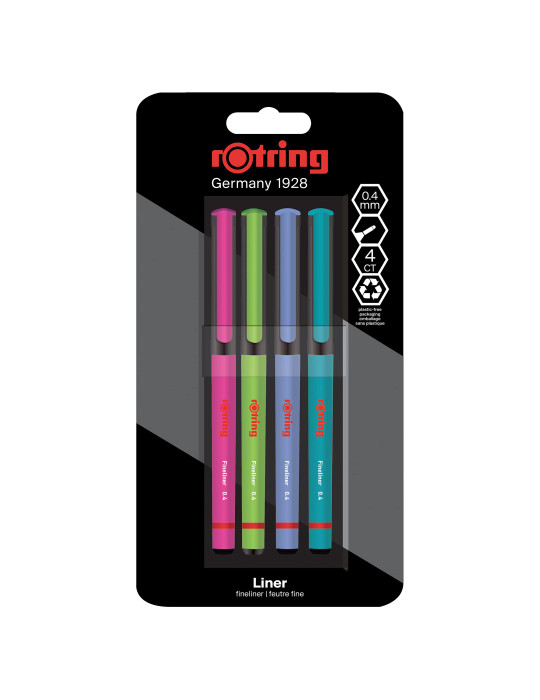 rOtring Fineliner, İnce Keçe Uçlu Kalem 0.4 mm, 4'lü Paket, Canlı Renkler rOtring Fineliner, İnce Keçe Uçlu Kalem 0.4 mm, 4'lü Paket, Canlı Renkler
