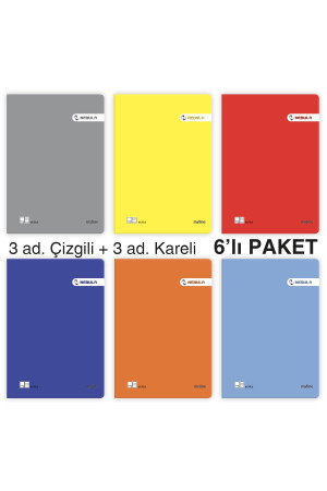 Etika A4 60 Yaprak PP Kapaklı Tel Dikişli Defter – 6'lı Karma Paket