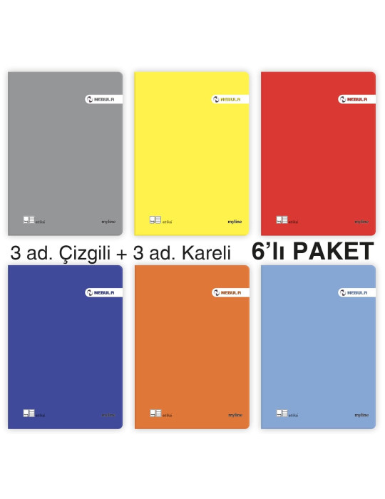 Etika A4 60 Yaprak PP Kapaklı Tel Dikişli Defter – 6'lı Karma Paket Etika A4 60 Yaprak PP Kapaklı Tel Dikişli Defter – 6'lı Karma Paket
