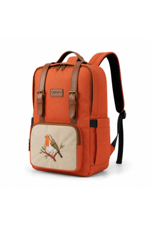 Nakışlı Sırt Çantası, 15L, Laptop Bölmeli, Suni Deri Detaylı, Kuş Desenli, Unisex