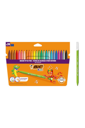 BIC Kids Kid Couleur Ultra Yıkanabilir Keçeli Boya Kalemi 24 Renk, Kolayca Çoğu Kumaştan Çıkar, Su Bazlı Keçeli Kalem