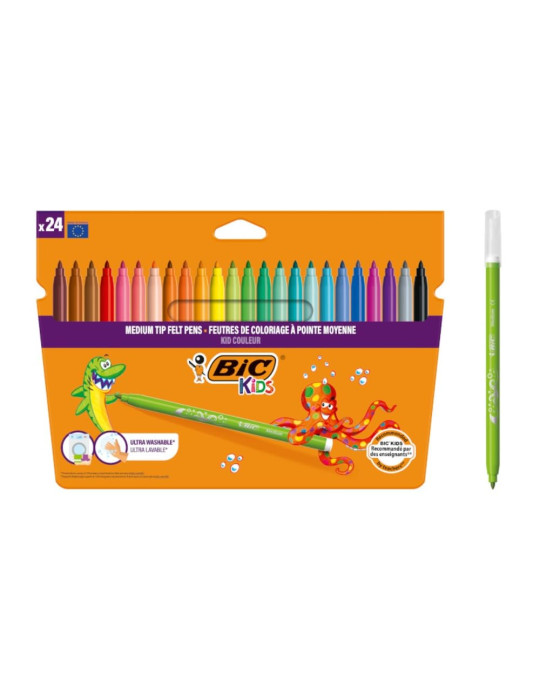 BIC Kids Kid Couleur Ultra Yıkanabilir Keçeli Boya Kalemi 24 Renk, Kolayca Çoğu Kumaştan Çıkar, Su Bazlı Keçeli Kalem BIC Kids Kid Couleur Ultra Yıkanabilir Keçeli Boya Kalemi 24 Renk, Kolayca Çoğu Kumaştan Çıkar, Su Bazlı Keçeli Kalem