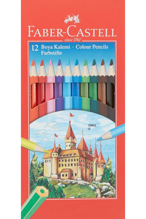 Faber-Castell Karton Kutu Renkli Boya Kalemi, 12 Renk, Yumuşak ve Canlı Renkler, Kolay Açılır, Kırılmaya Dayanıklı Uçlar, Uç Kırılmasına Karşı Dayanıklılığı Artıran Özel Yapıştırma Sistemi