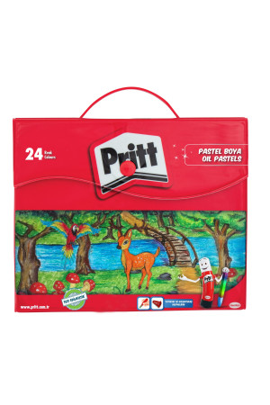 Pritt Pastel Boyalar, canlı renkler ve rahat uygulamalı pastel boya, yumuşak çocuk boyası, kolay kullanımlı resim boyası, dayanıklı kırtasiye malzemesi, Çantalı 24 Renk Pastel Boya