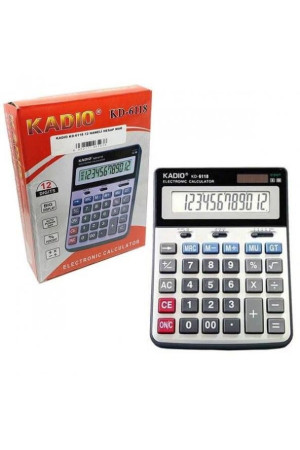 Kadio KD-6118 Masaüstü Hesap Makinesi - 12 Haneli Büyük LCD Ekran, Güneş Enerjili ve Pilli, Çift Güç Kaynağı, Ofis, Okul ve Ev İçin Ergonomik Tasarım - Gri/Siyah