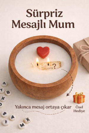 Gizli Mesajlı Mum Seni Seviyorum El Yapımı Soya Mum Ahşap Kasede, Çift Fitilli, Sevgiliye Hediye Seçeneği