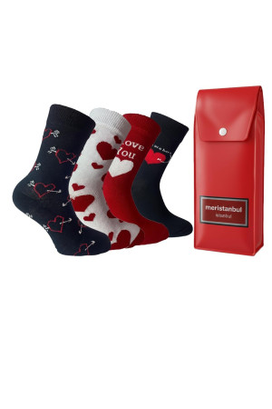 Gift Edition – 4’lü Kalpli Hediye Çorap Seti – PVC Çantalı Özel Seri – Sevgiliye/Anneye/Arkadaşa Hediye