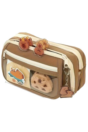 Capybara Kalem Kutusu Kapibara kalemlik büyük kapasiteli aksesuarlı geniş büyük boy Kawaii Kore Tarzı Sevimli Kalem Kutusu (1 ADET DOLL+5 ADET STİCKER DAHİLDİR)