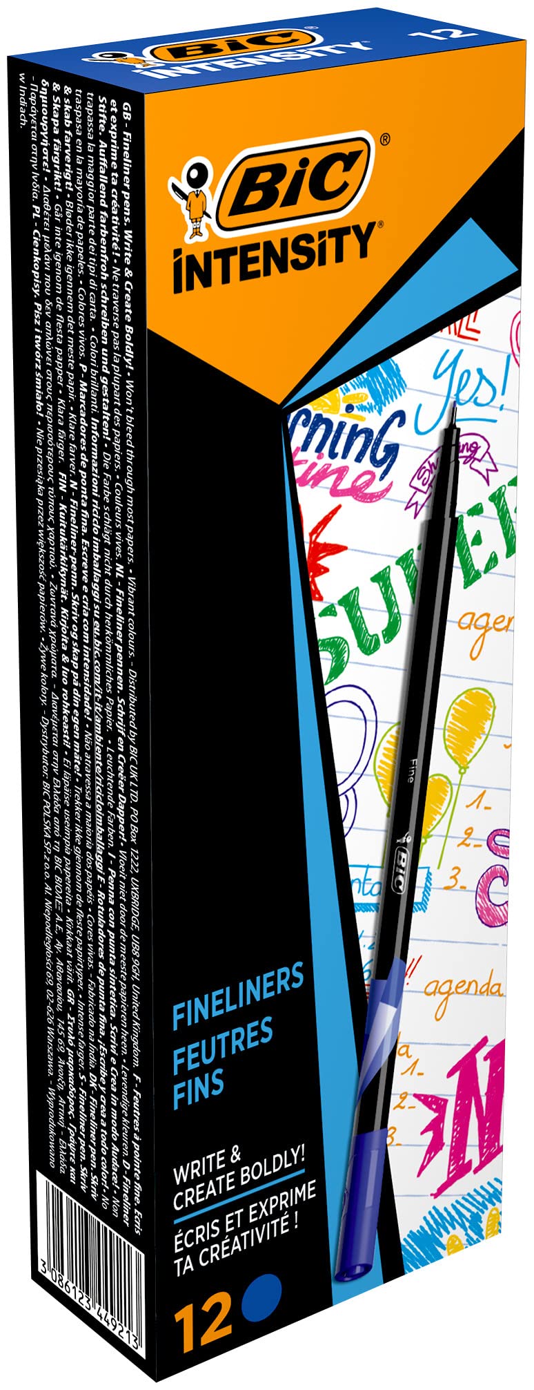 BIC Intensity Fine Liner İnce Uçlu Mavi Keçeli Kalem 12'li Kutu, 0.4 mm İnce Kalınlıkta Uç, Su Bazlı Mürekkep
