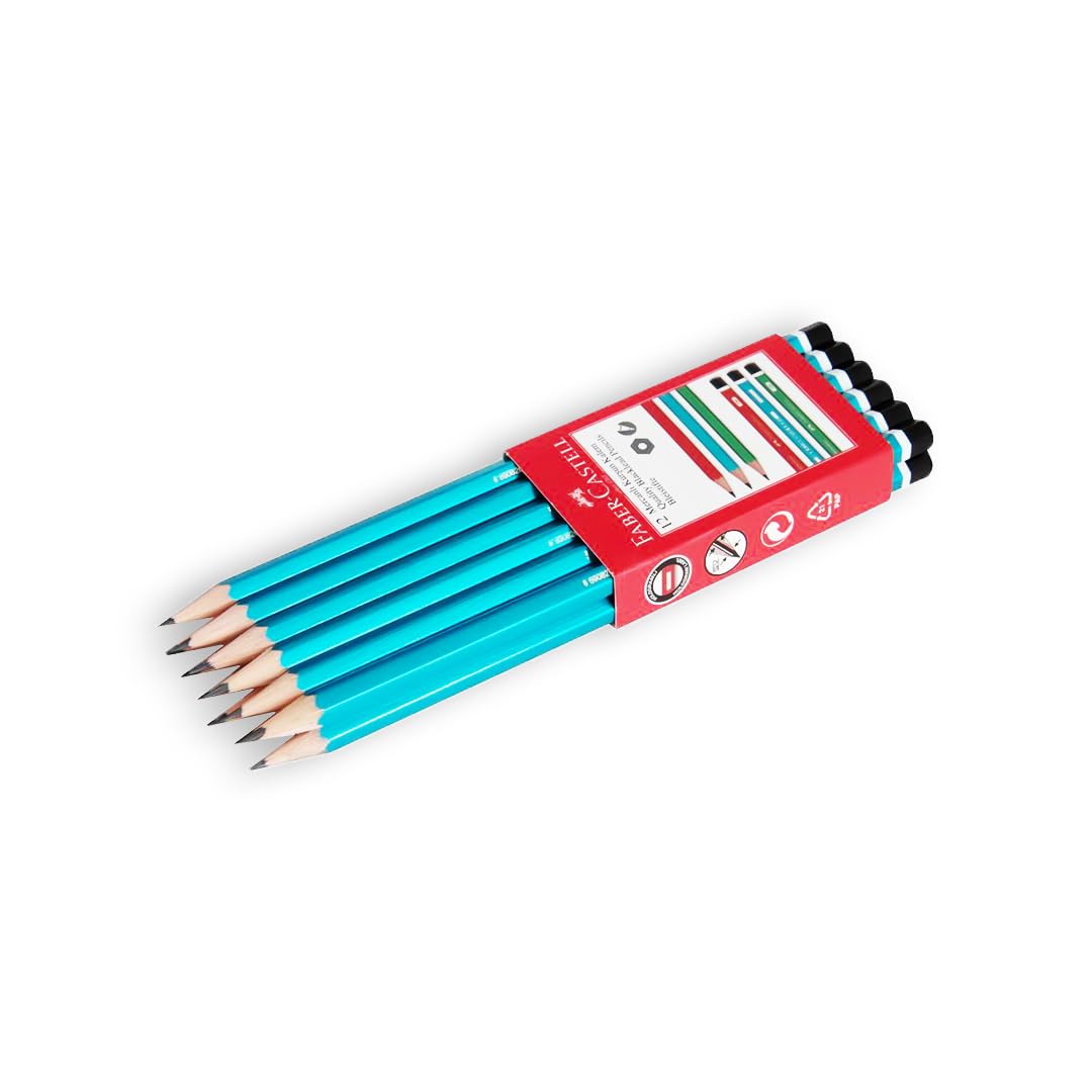 Faber-Castell Köşeli Mercanlı Kurşun Kalem 12’Li, HB Derece, Kırılmaya Dayanıklı Uç, Kolay Açılır, İz Bırakmaz