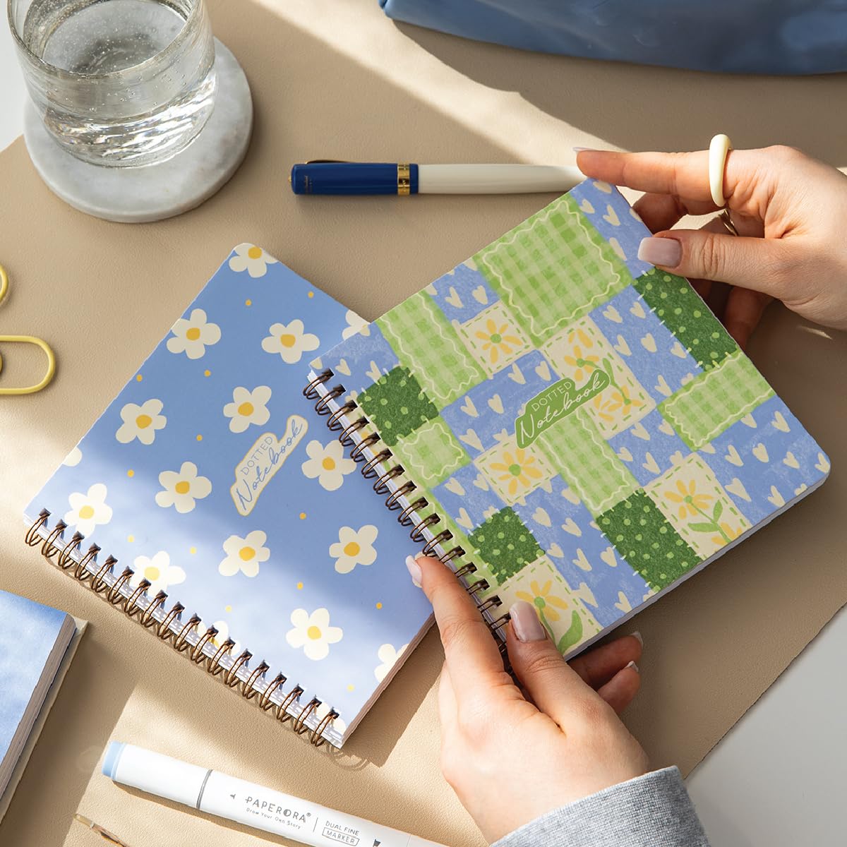 15x16 Spiralli Karton Kapak 2'li Noktalı Not Defter Seti - Patchwork