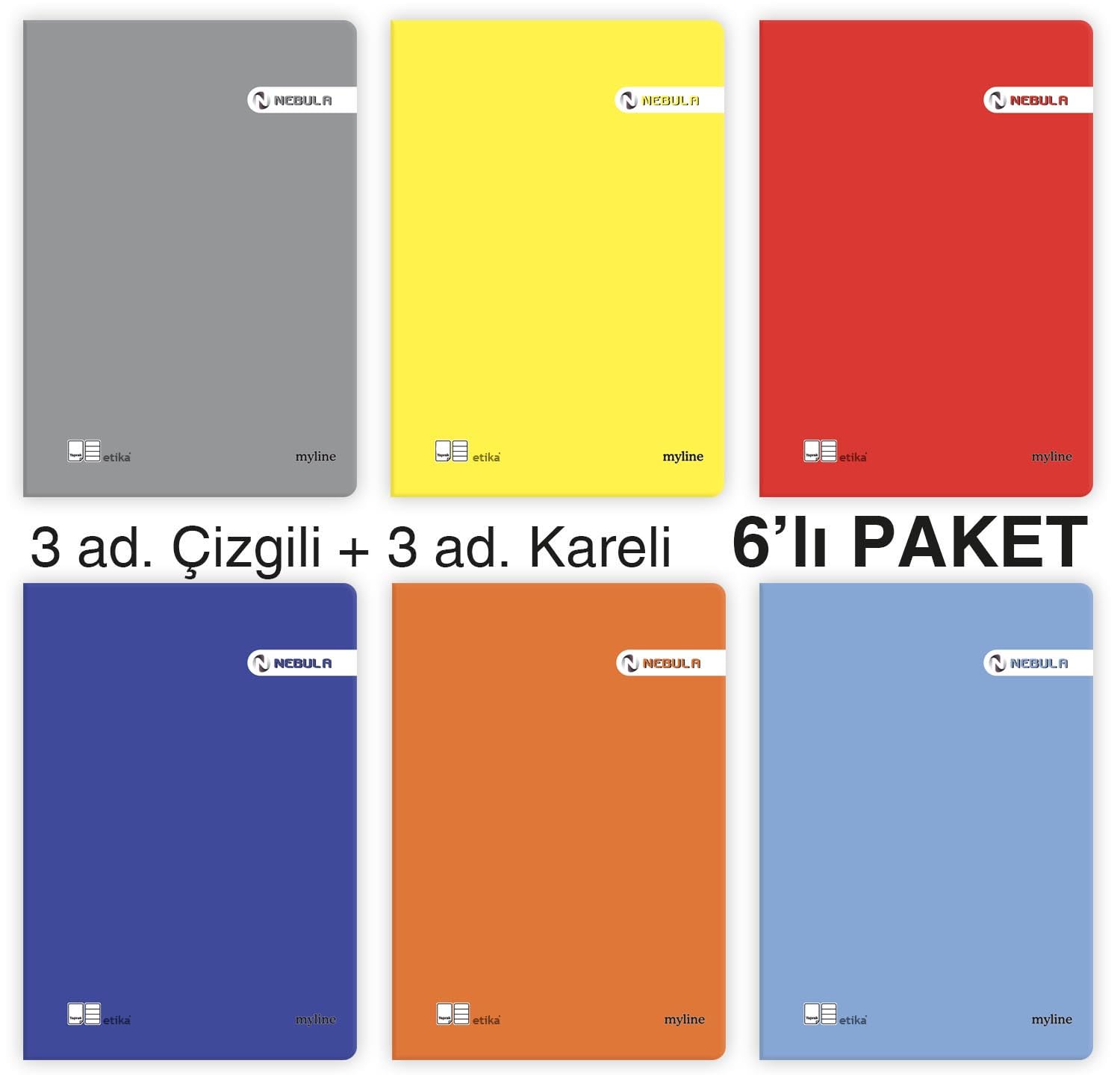 Etika A4 60 Yaprak PP Kapaklı Tel Dikişli Defter – 6'lı Karma Paket