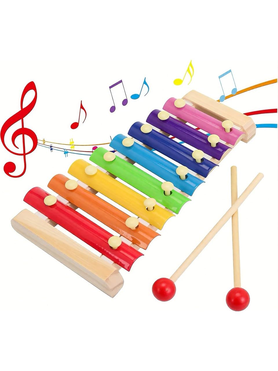 Circle Toys Eğitici Ahşap Ksilofon – 8 Tonlu Renkli Müzik Oyuncağı