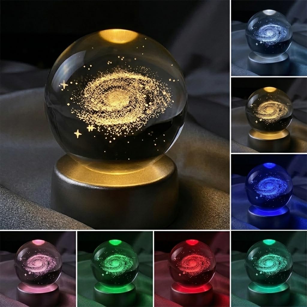 Senon Toz Bulutu Kristal Cam Küre Renk Değiştiren LED Işıklı Gece Lambası Dekoratif Hediyelik